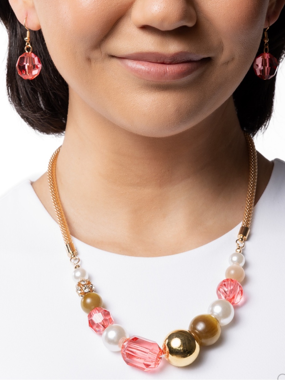 NWT Pink/Gold/Pearl Necklace & Earrings(Last Set)